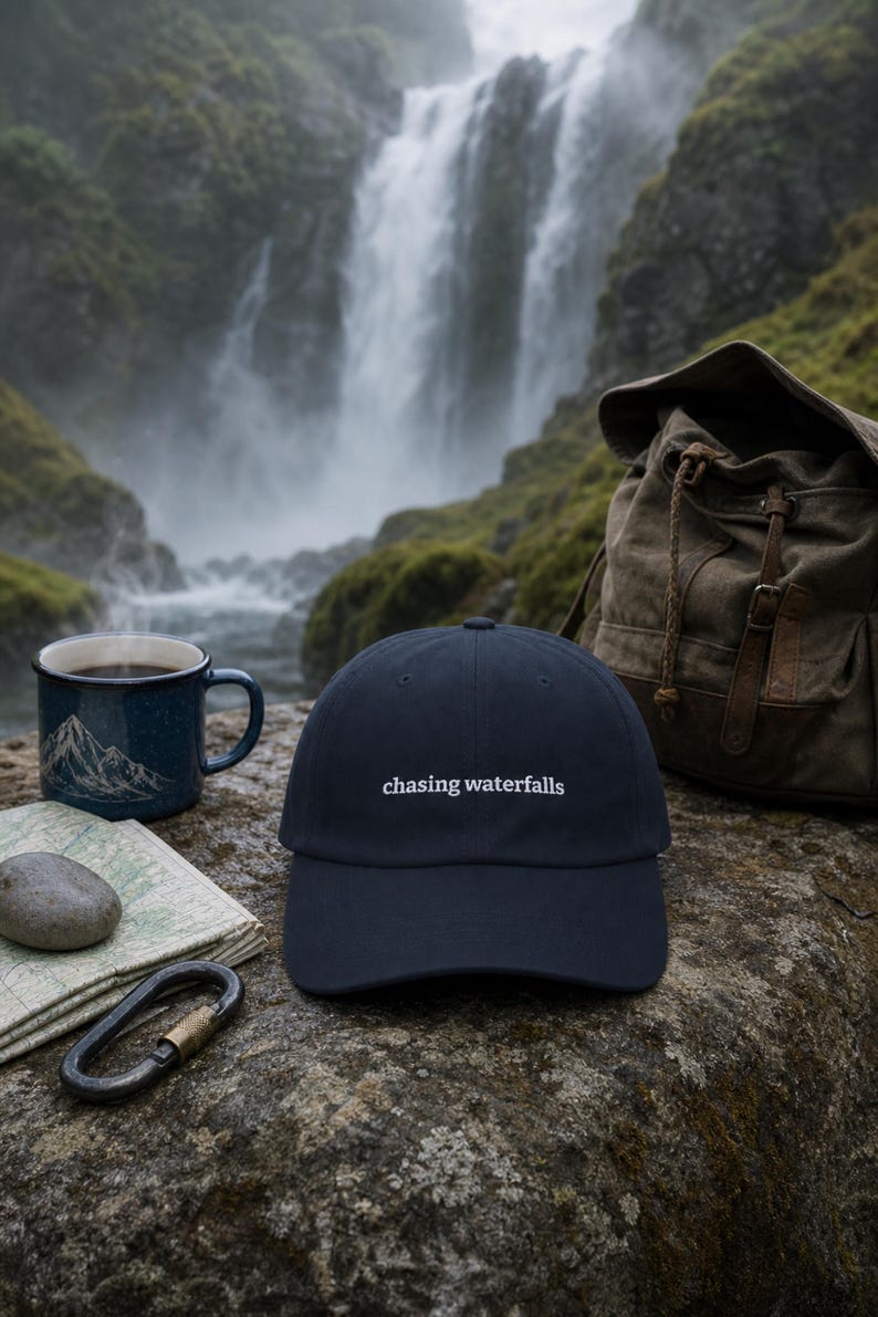Chasing Waterfalls Embroidered Hat Nature Lover Cap Outdoor Adventure Gift for Her Hiking Birthday Graduation Women