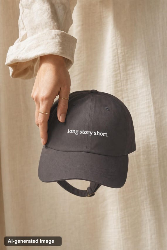 Embroidered Dad Hat Long Story Short Minimalist Quote Cap Aesthetic Women detail