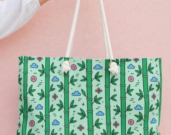 Mahjong Tote Bag Bamboo Tile Print Weekender Duffel Travel Bag Game Night