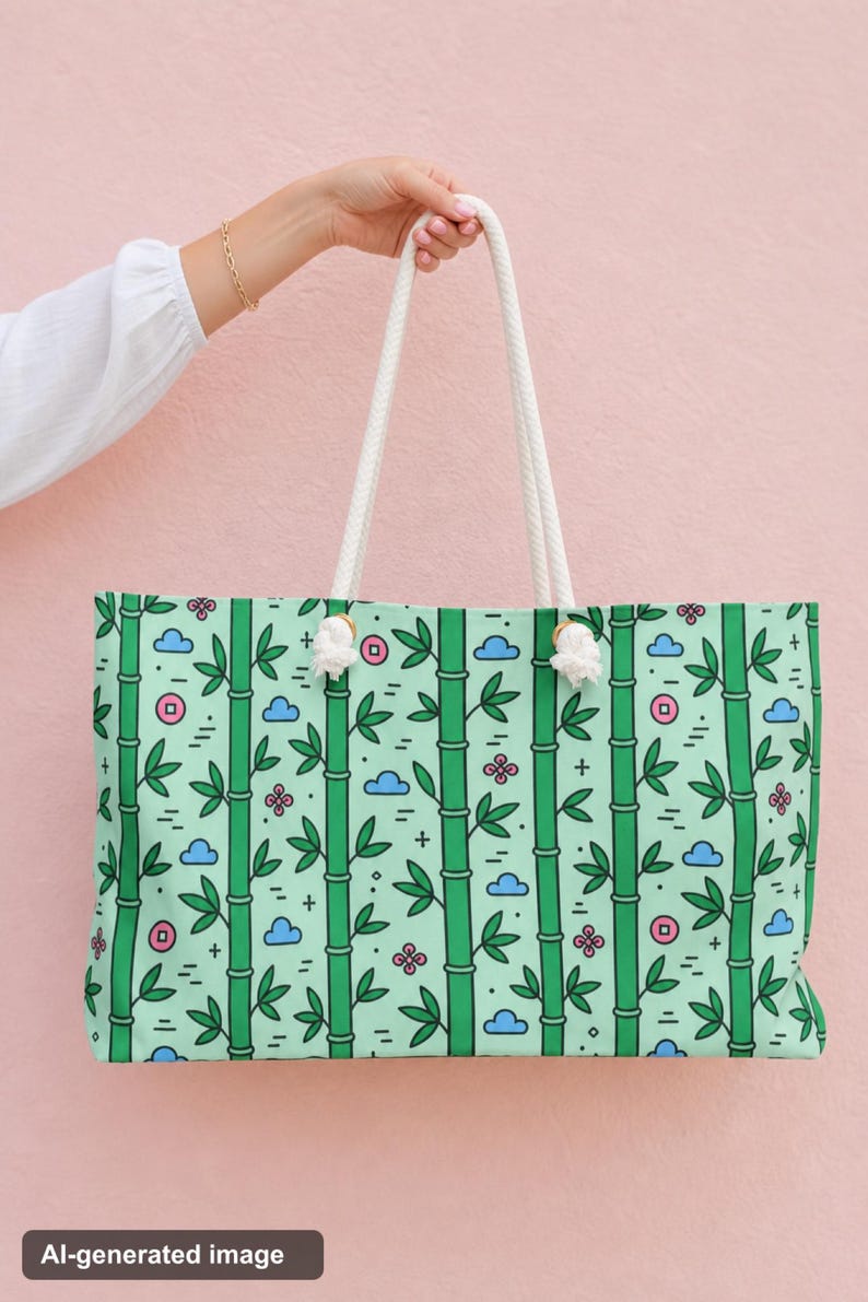 Mahjong Tote Bag Bamboo Tile Print Weekender Duffel Travel Bag Game Night