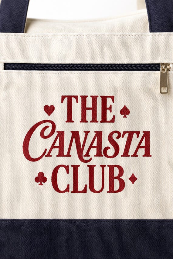 Canasta Tote Bag Zippered Canvas Card Game Club Natural Cotton detail