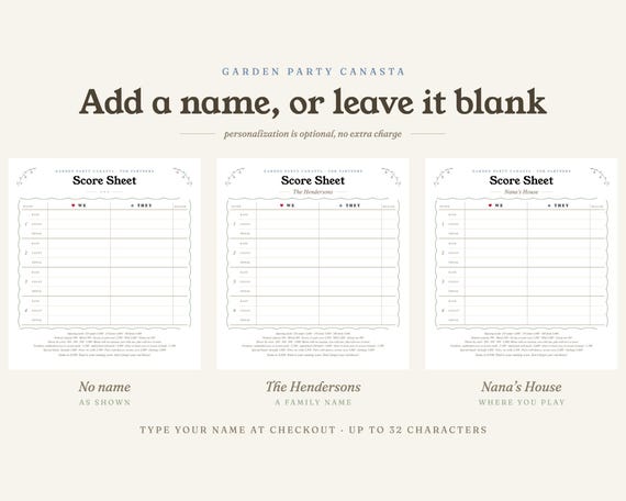 Canasta Score Pad: Personalized Notepad, 2 Sizes, Tear Off Pages, Garden Party Floral detail