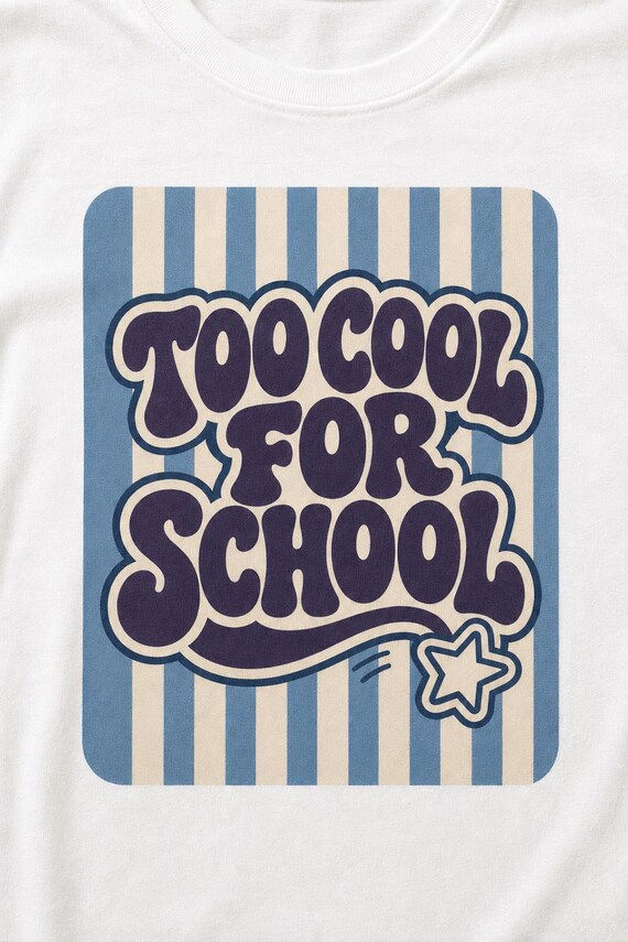 Too Cool for School Shirt Boys Toddler Youth Groovy Retro Tee Back to School Outfit Kindergarten First Grade First Day Kids Gift detail
