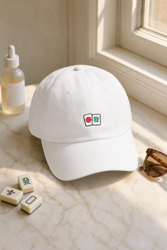 Mahjong Tile Embroidered Hat Cotton Cap Mahjong Lover Gift Game Night detail