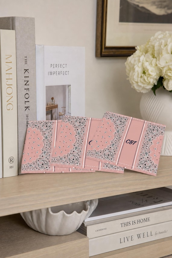 Mahjong Card Holder Set of 4, Personalized Monogram, Bandana Paisley, 6 Colors, Line Finder detail