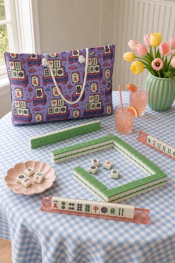 Mahjong Travel Duffel Bag Tile Print Weekender Overnight Carryall Game Night detail