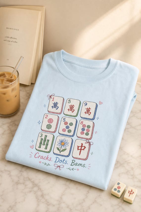 Mahjong Tiles Illustration Shirt Crak Dot Bam Comfort Colors Garment Dyed Tee Game Night detail