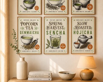 Matcha Wall Art Printable Japanese Tea Poster Set of 6 Coffee Bar Decor Instant Download