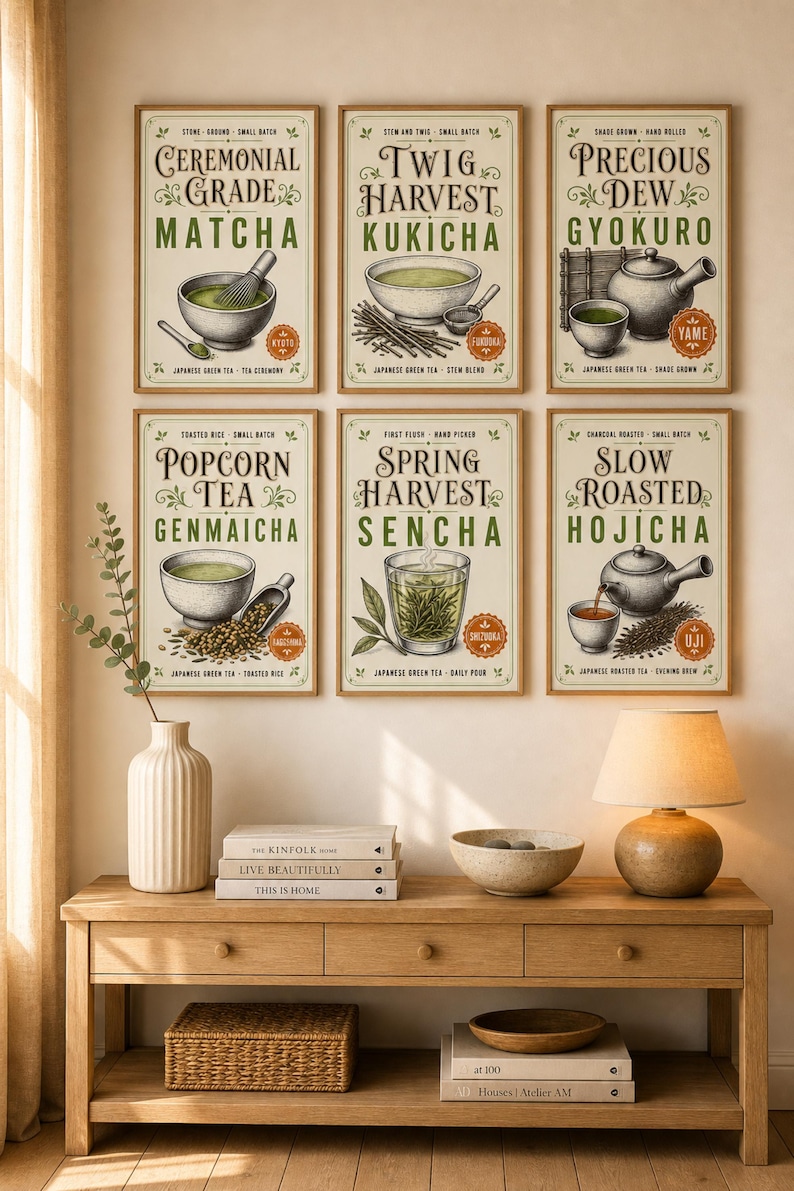 Matcha Wall Art Printable Japanese Tea Poster Set of 6 Coffee Bar Decor Instant Download
