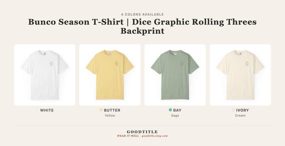 Bunco Season Comfort Colors Shirt Retro Varsity Dice Tee Front and Back Print Ladies Bunco Night Game Night Group Gift detail