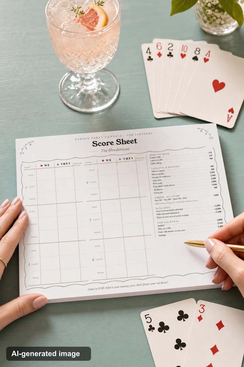 Canasta Score Pad: Personalized Notepad, 2 Sizes, Tear Off Pages, Garden Party Floral