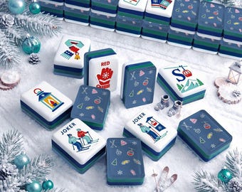 Ski Mahjong Tiles: Mah Jongg Set, Winter Chalet Style, 4 Layer Acrylic, 160 Pieces