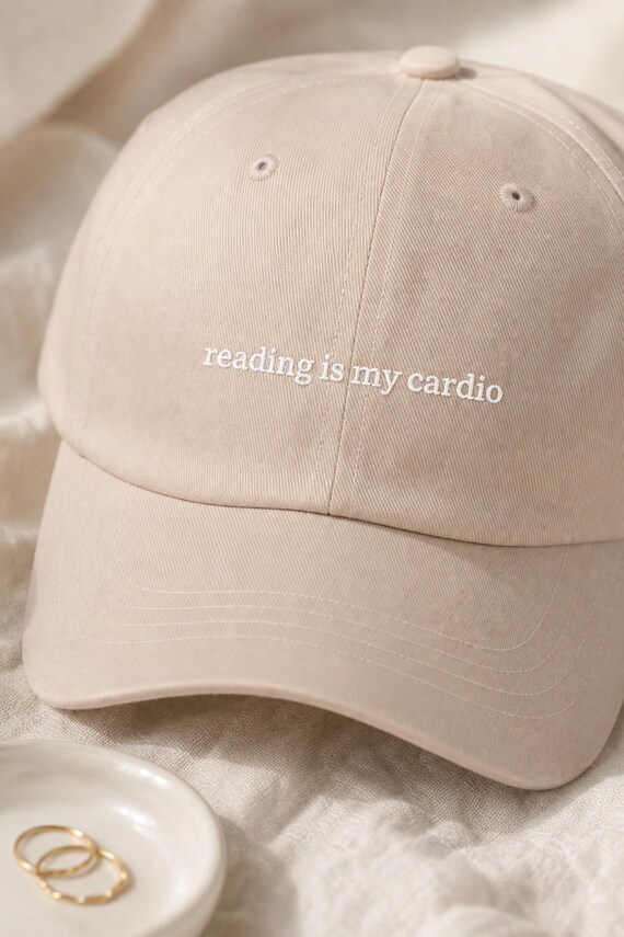Funny Book Lover Hat Reading Is My Cardio Embroidered Cap Bookworm detail