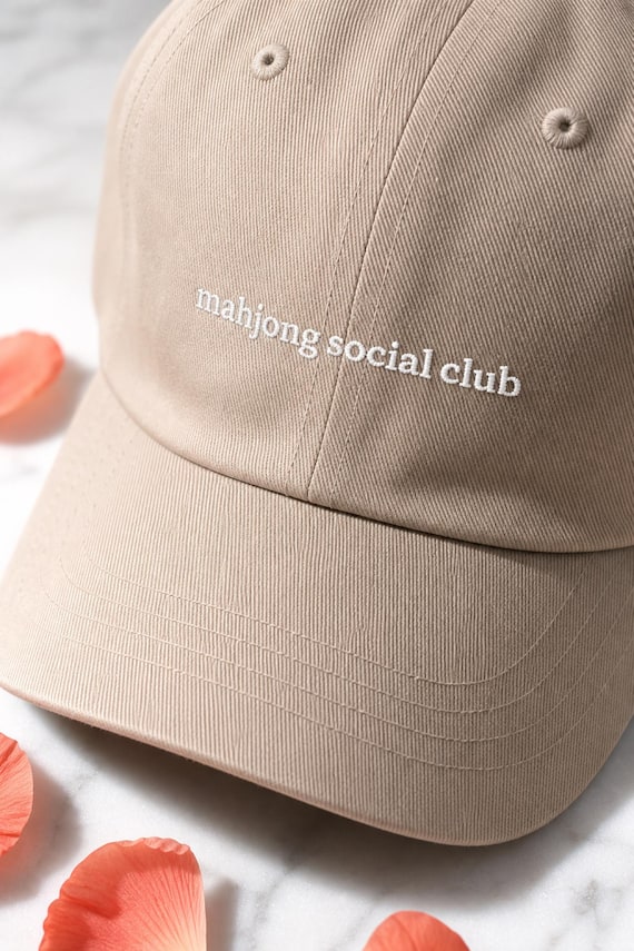 Mahjong Social Club Embroidered Dad Hat Cotton Twill Cap Game Night detail