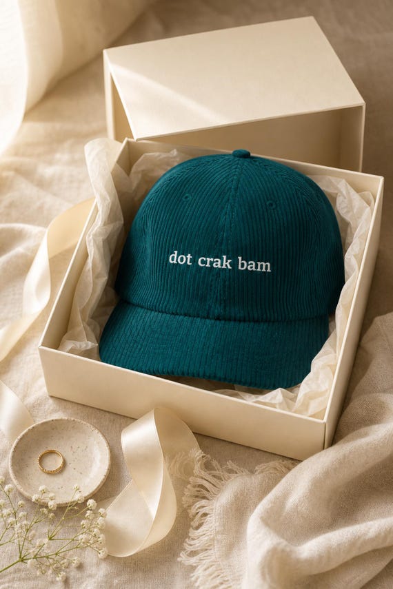 Dot Crak Bam Mahjong Corduroy Hat Embroidered Vintage Cap Game Night Tile Lover detail