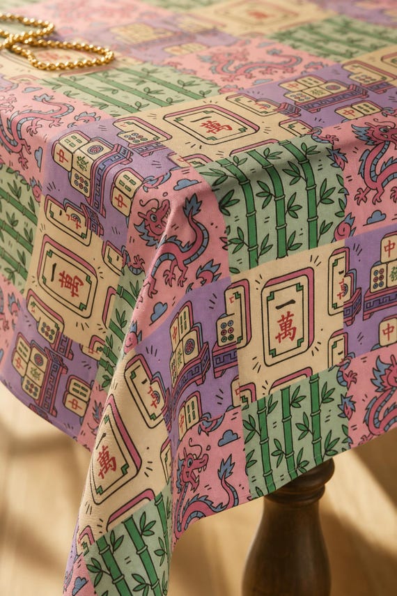 Mahjong Tablecloth Square Tile Print Table Cover Game Night Hostess detail