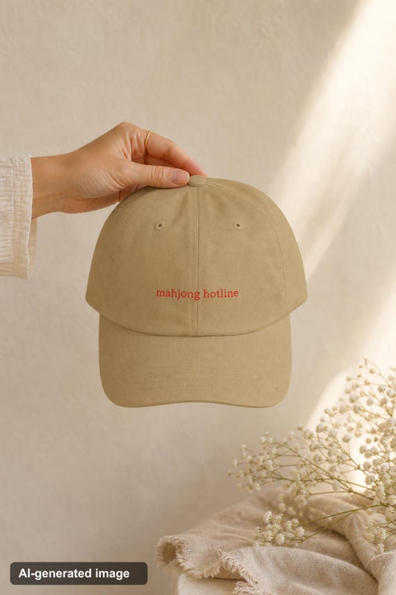 Funny Mahjong Hat Mahjong Hotline Embroidered Cap Cotton Twill Game Night detail