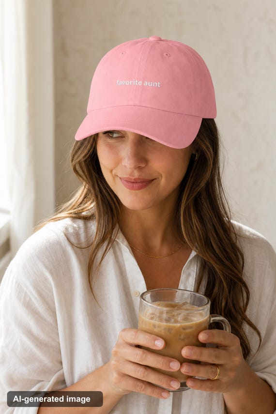 Embroidered Dad Hat Favorite Aunt Script Cotton Cap Auntie Gift detail