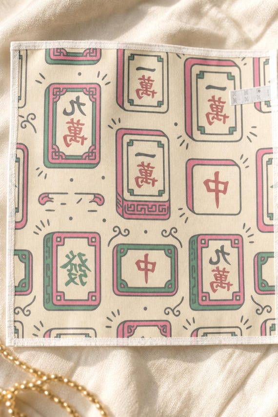 Mahjong Cocktail Napkins Set of 4 Tile Print Hostess Table Decor detail