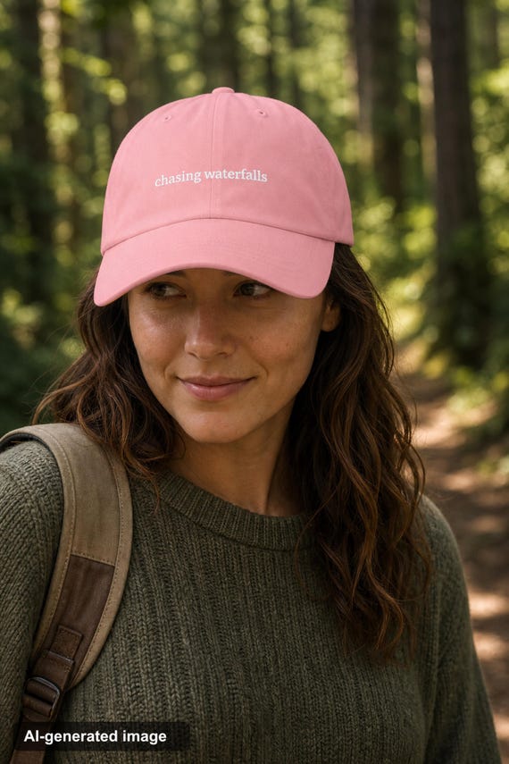 Chasing Waterfalls Embroidered Hat Nature Lover Cap Outdoor Adventure Gift for Her Hiking Birthday Graduation Women detail