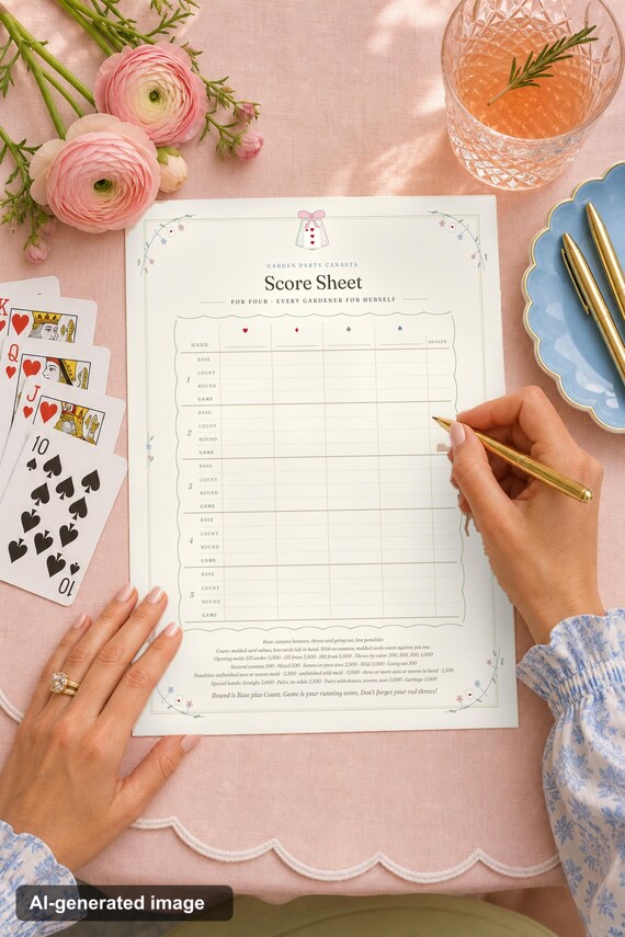 Canasta Score Sheets Printable Modern American Rules Guide US Letter A4 Digital Download detail