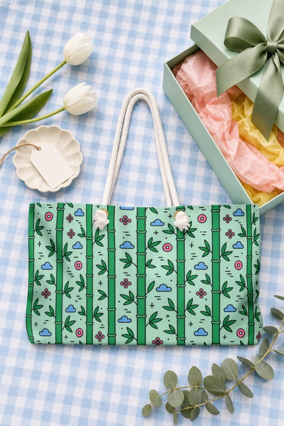 Mahjong Tote Bag Bamboo Tile Print Weekender Duffel Travel Bag Game Night detail