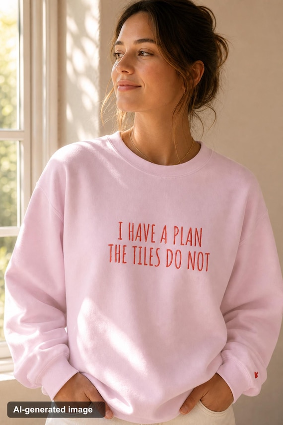 Funny Mahjong Sweatshirt I Have a Plan the Tiles Do Not Embroidered Crewneck Game Night detail
