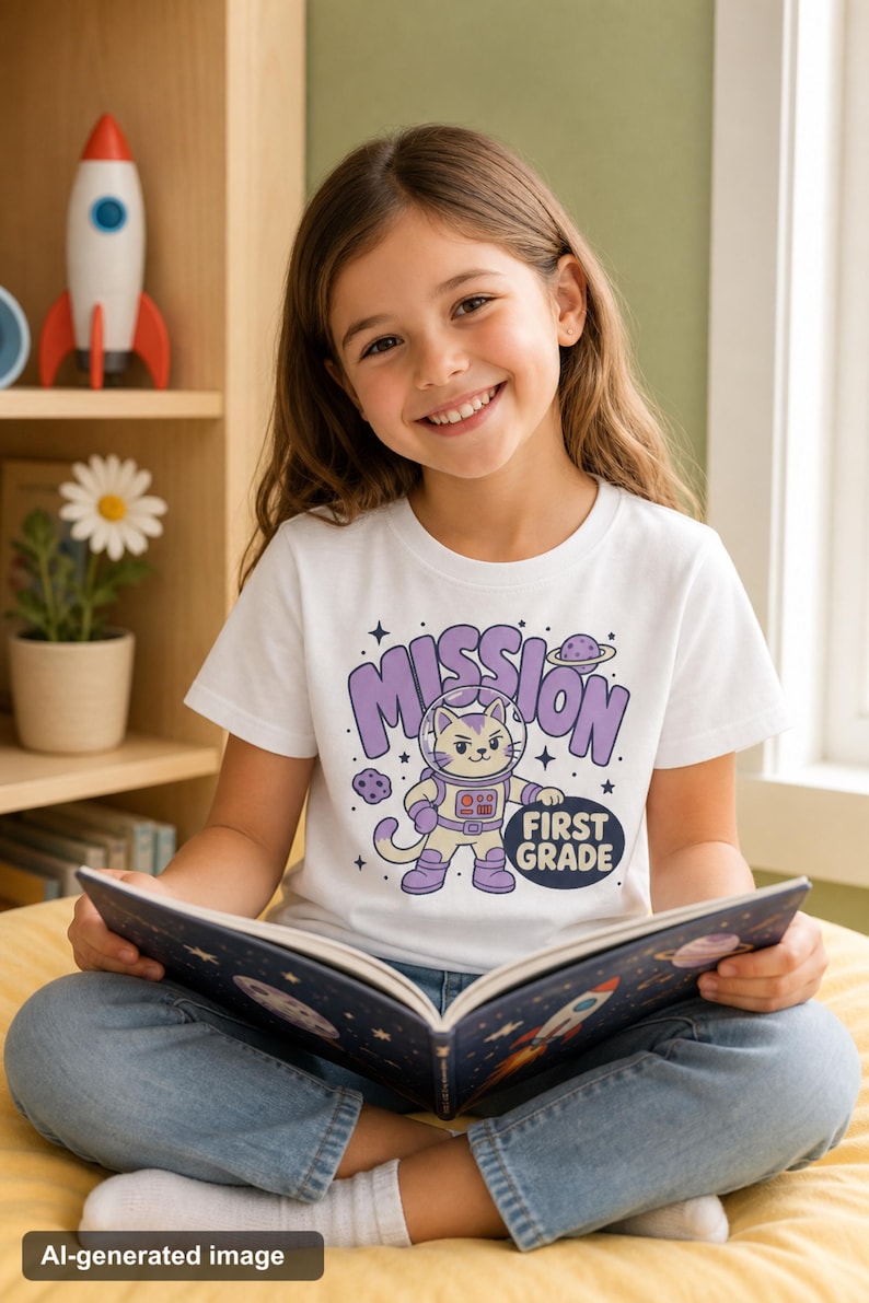 Astronaut Cat First Grade Shirt Kids Space Back to School Tee Youth Boys Girls First Day of School Outfit