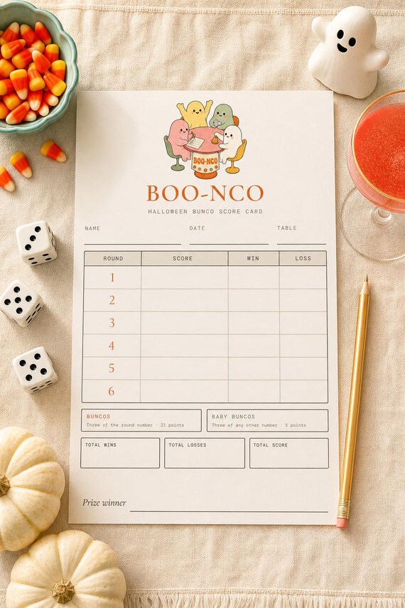 Halloween Bunco Score Sheets Printable Boo-nco Score Cards Digital Download Party Kit Host Checklist Table Tally Ghost Game Night detail