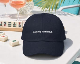 Mahjong Social Club Embroidered Dad Hat Cotton Twill Cap Game Night