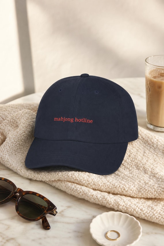 Funny Mahjong Hat Mahjong Hotline Embroidered Cap Cotton Twill Game Night detail