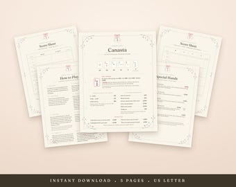 Canasta Score Sheets Printable Modern American Rules Guide US Letter A4 Digital Download