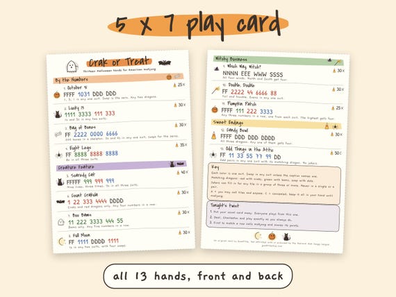 Halloween Mahjong Card: 13 Printable Hands, American Mah Jongg Game Night, Ink Saver detail