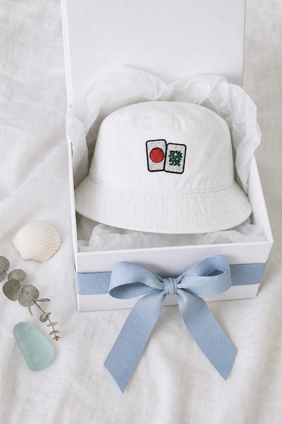 Mahjong Bucket Hat Embroidered Tile Design Cotton Summer Cap Game Night detail