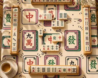 Mahjong Tablecloth Square Tile Print Table Cover Game Night Decor Hostess