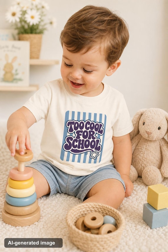 Too Cool for School Shirt Boys Toddler Youth Groovy Retro Tee Back to School Outfit Kindergarten First Grade First Day Kids Gift detail