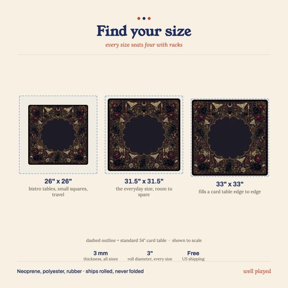 Halloween Mahjong Mat: Black Cat Gothic Botanical Neoprene, 3 Sizes with Storage Bag detail
