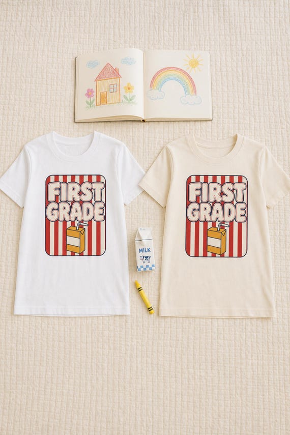 First Grade Shirt Boys Girls Retro Groovy Back to School Tee Juice Box Graphic First Day Outfit Youth Kids Gift detail