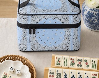 Mahjong Case: Bandana Western Paisley Travel Bag, Fits Full Set, 6 Colors, Personalized Monogram