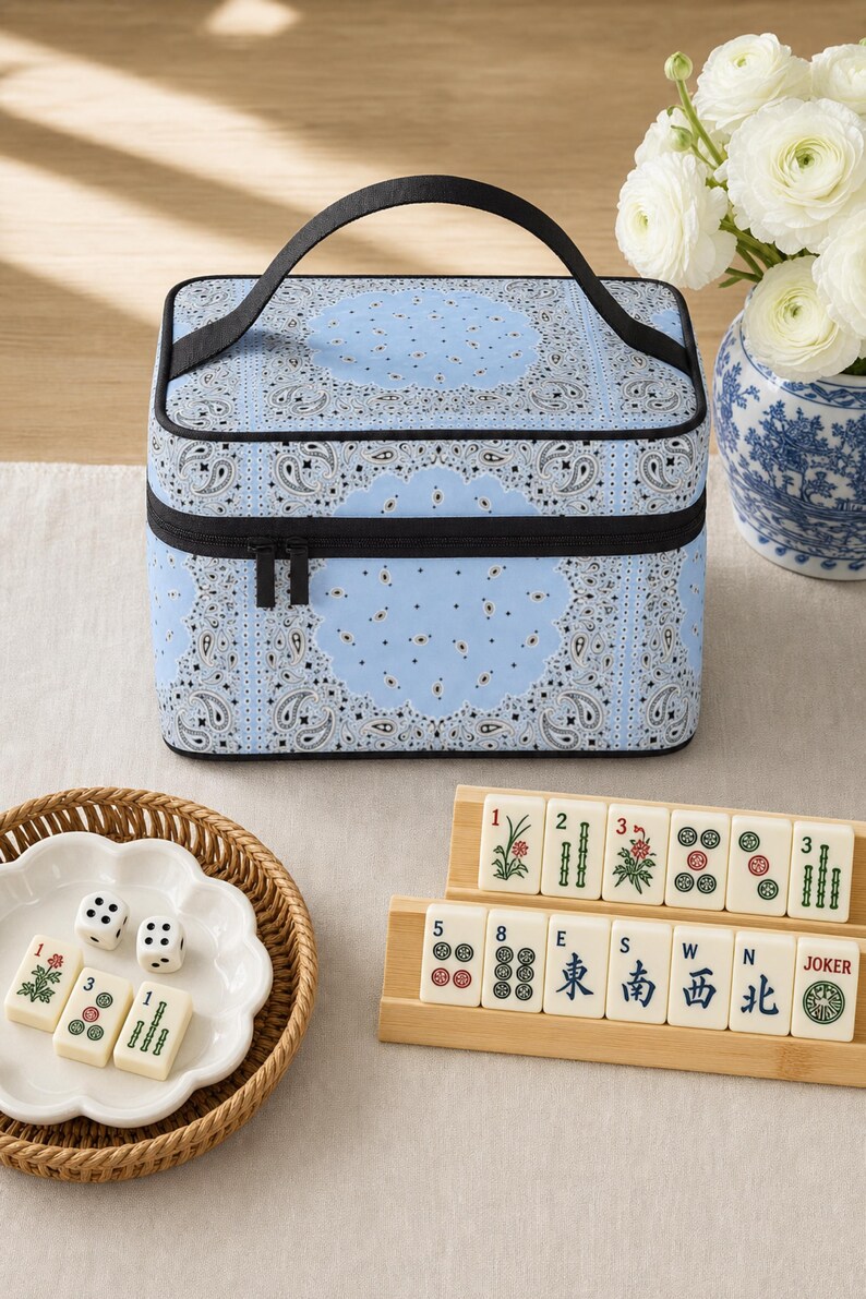 Mahjong Case: Bandana Western Paisley Travel Bag, Fits Full Set, 6 Colors, Personalized Monogram