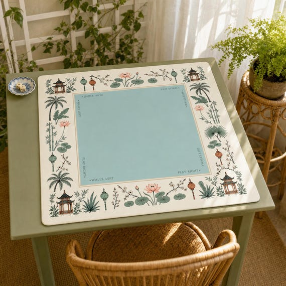 Monogram Mahjong Mat: Personalized Chinoiserie Garden, Custom Initials, Neoprene Table Protector, 4 Sizes with Bag detail