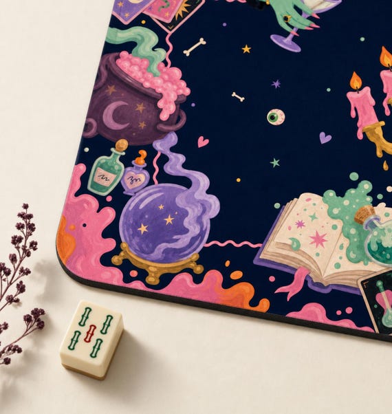 Spooky Cocktail Mahjong Mat: Witchy Potion Bar Neoprene, 4 Sizes with Storage Bag detail
