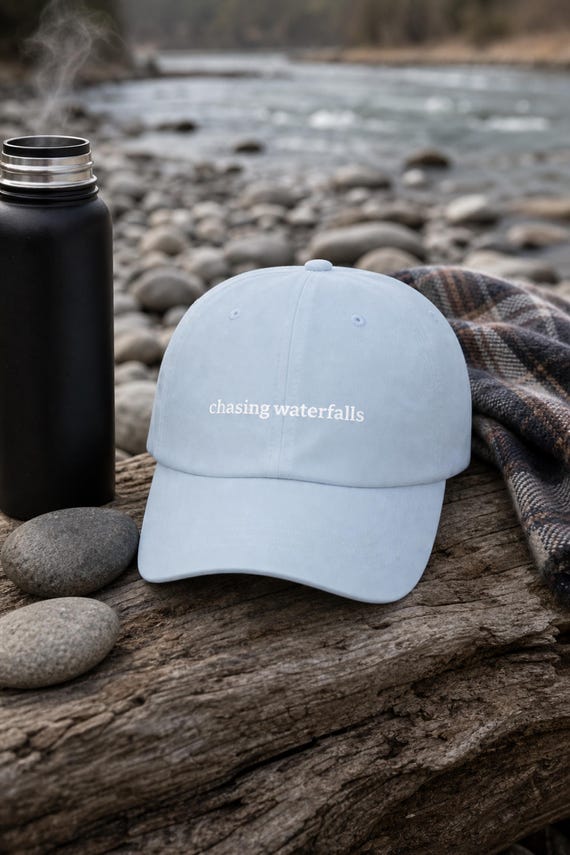 Chasing Waterfalls Embroidered Hat Nature Lover Cap Outdoor Adventure Gift for Her Hiking Birthday Graduation Women detail