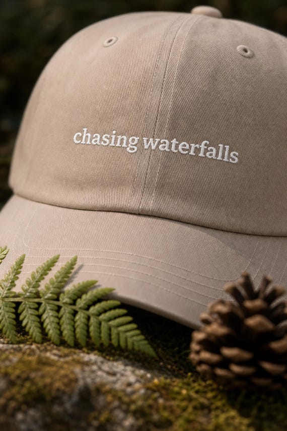 Chasing Waterfalls Embroidered Hat Nature Lover Cap Outdoor Adventure Gift for Her Hiking Birthday Graduation Women detail