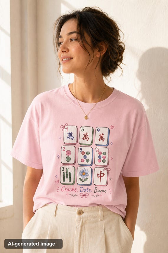Mahjong Tiles Illustration Shirt Crak Dot Bam Comfort Colors Garment Dyed Tee Game Night detail