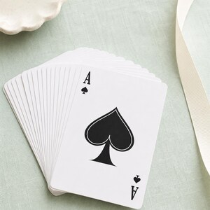 Poker Cards custom bridge deck — printed card backs showing sample personalized name, personalized playing card gift; clean preppy editorial back product shot on mint linen.