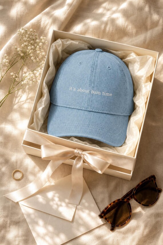 Bam Time Mahjong Denim Hat Embroidered Cap Game Night Tile Lover detail