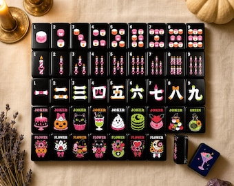 American Mahjong Set: Pink Halloween Dessert Tiles, 160 Pieces with Case and Dice