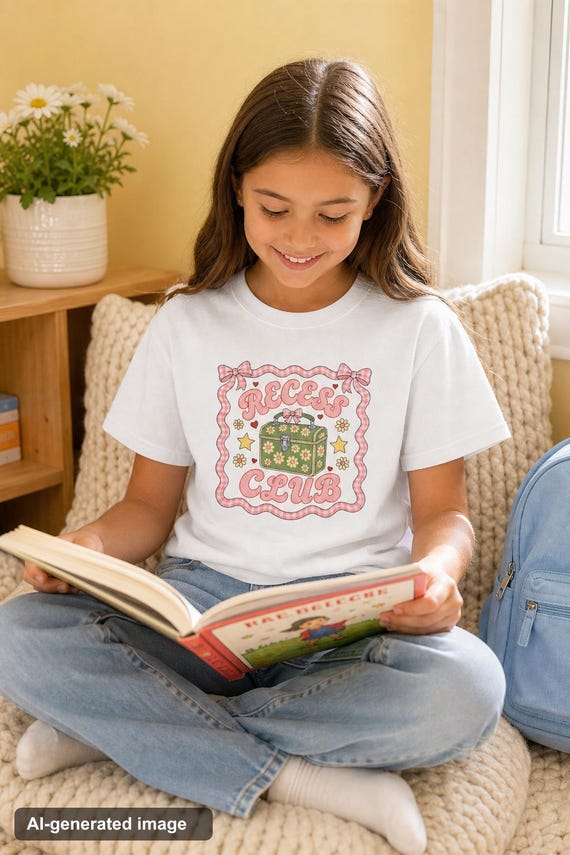 Girls Back to School Shirt Recess Club Coquette Bow Toddler Youth Comfort Colors Tee detail