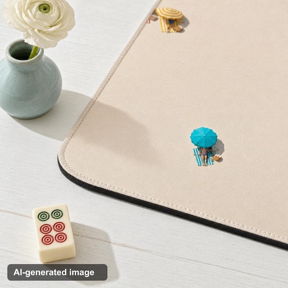 Beach Mahjong Mat: Aerial Umbrella Summer Print, Neoprene Coastal Decor, 4 Sizes with Storage Bag detail